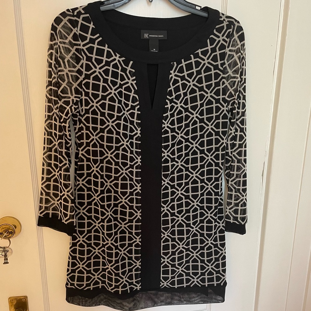 INC Black & White Tunic Top